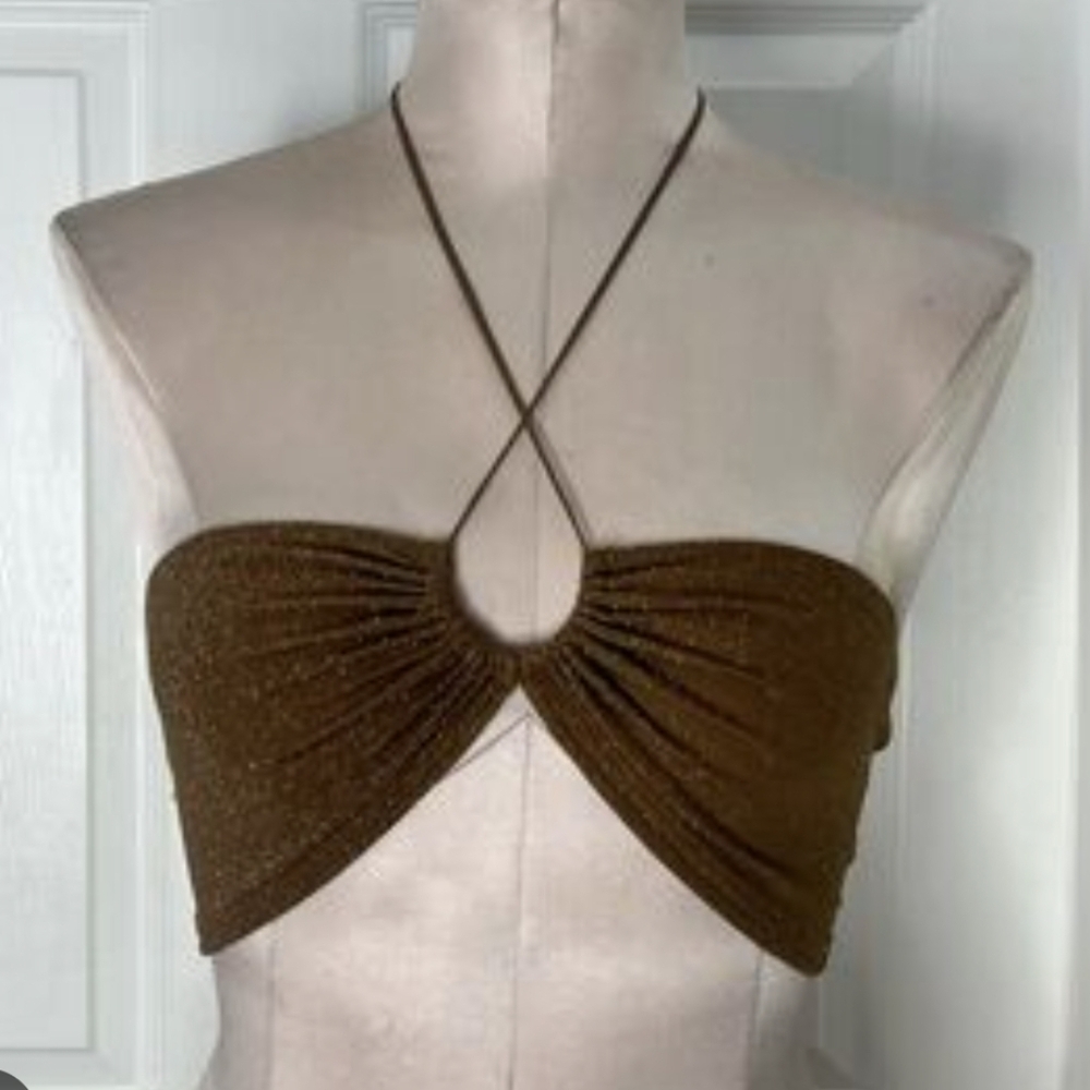 NWT 12th Tribe Sunset Bronze Metallic Halter Top. Womens Large